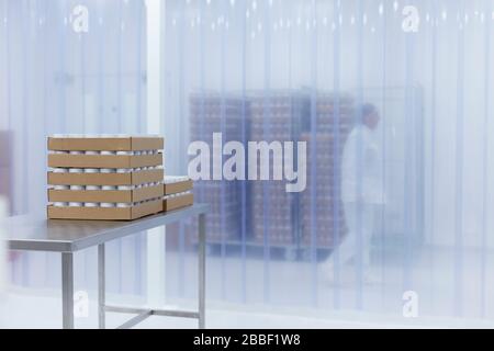 clean room packing stack factory curtain partition hygiene Stock Photo