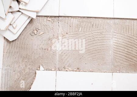 Broken white ceramic floor Stock Photo