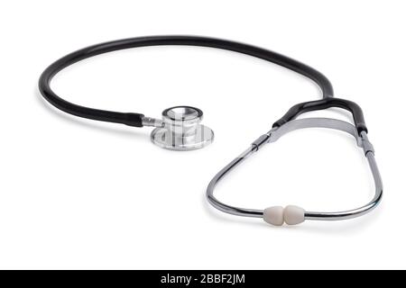 The stethoscope is a device for monitoring heart rhythms. Medical equipment for doctors isolated on a white background with clipping paths. Stock Photo
