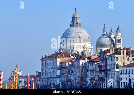 Venice, Italy-February 2020; view over Canal Grande in the direction the Basilica di Santa Maria della Saluta Stock Photo