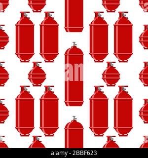 Red Gas Tank Seamless Pattern Isolated on White Background. Metallic Cylynder Container for Propane Stock Vector