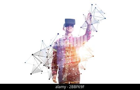 Young scientist wearing VR goggles Stock Photo