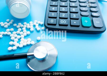 Health care medicine template for text background medication concept. Heart, stethoscope, pill, syringe, vial . medical help emergency healthy Stock Photo