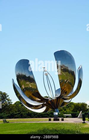 Buenos Aires, Argentina: Floralis Generica is a sculpture made of steel and aluminum located in Plaza de las Naciones Unidas, a gift to Stock Photo