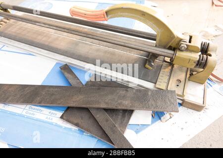 Cutting and grinding concrete or metal using a cut-off saw Stock Photo