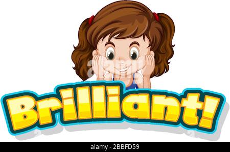 Font design for word brilliant with cute little girl illustration Stock Vector