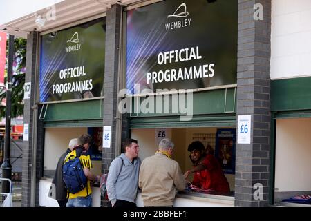 An official programme seller outlet outside Wembley Stock Photo