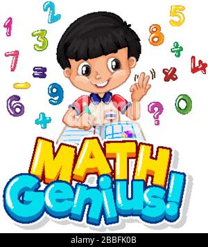 Font design for math genius with boy and numbers illustration Stock Vector