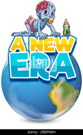 Font design for word a new era with zombie on earth illustration Stock Vector