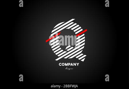 black white red Q alphabet letter logo design icon for business and company Stock Vector