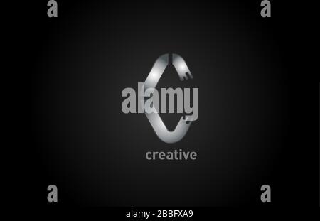 C silver metal alphabet letter logo design icon for business and company Stock Vector
