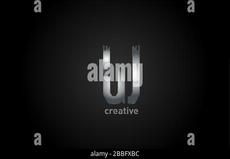 W silver metal alphabet letter logo design icon for business and company Stock Vector