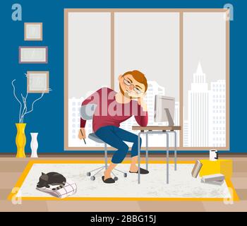 Remote work from home vector flat illustration Stock Vector