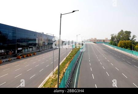 People remained indoors and no traffic in New Delhi during a day long lockdown amid growing concerns of coronavirus, India, Sunday, March 22, 2020. In Stock Photo