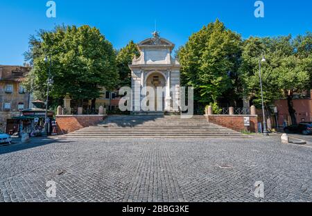 Piazza Trilussa (Trilussa Square) in Rome on a sunny summer morning. Italy, July-09-2019 Stock Photo