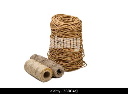 image of three spools of coarse thread for needlework Stock Photo