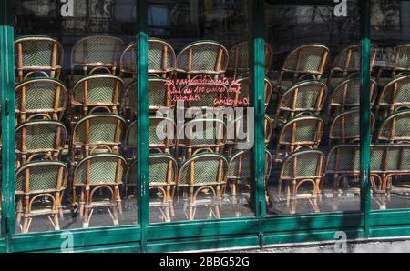 CORONAVIRUS: CAFES CLOSED, CONFINED CHAIRS  PARIS Stock Photo