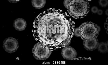 Coronavirus cells Covid-19 close up image. 3D illustration large group of virus cells Stock Photo