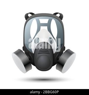 Respirator Isolated on white background. Detailed chemical gas mask respirator with protective glass and filters. Vector illustration. Stock Vector