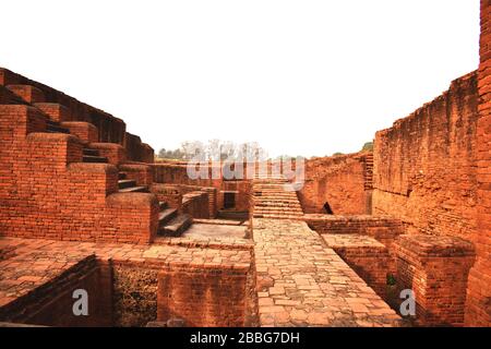 Ruins of Nalanda University at Nalanda, Bihar in India Stock Photo