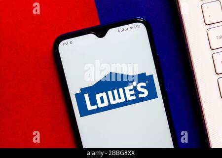 March 28, 2020, Brazil: In this photo illustration the Lowes Companies logo is displayed on a smartphone. (Credit Image: © Rafael Henrique/SOPA Images via ZUMA Wire) Stock Photo