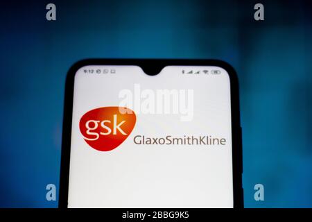 March 31, 2020, Brazil: In this photo illustration GlaxoSmithKline (GSK) logo is seen displayed on a smartphone. (Credit Image: © Rafael Henrique/SOPA Images via ZUMA Wire) Stock Photo