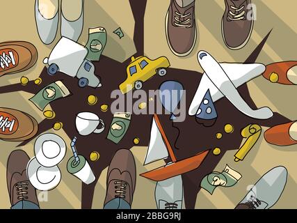 Symbol financial economic crisis business collapse businessmen feet Stock Vector