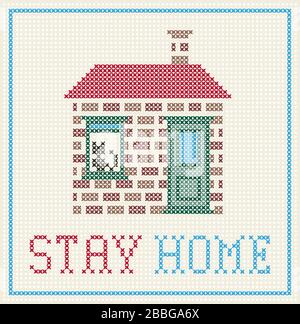 cross sticht stay home message Stock Vector