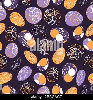 Abstract seamless pattern with oval shapes and doodles. Stock Vector