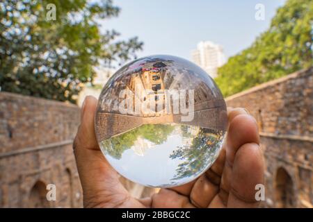 Agrasen ki Baoli is a 60-meter long and 15-meter wide historical step well on Hailey Road, near Connaught Place, Jantar Mantar in New Delhi, Stock Photo