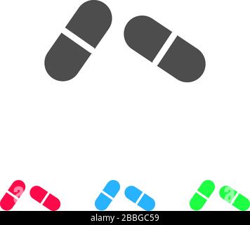 Pill icon flat. Color pictogram on white background. Vector illustration symbol and bonus icons Stock Vector