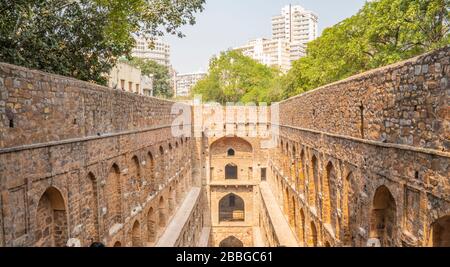 Agrasen ki Baoli is a 60-meter long and 15-meter wide historical step well on Hailey Road, near Connaught Place, Jantar Mantar in New Delhi, Stock Photo