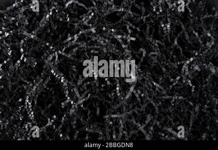 Black color shredded paper - gift box filler background. Stock Photo