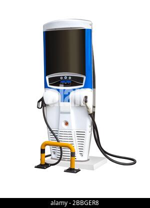 Electric vehicle charging station isolated on white background with clipping path Stock Photo