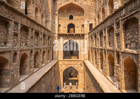 Agrasen ki Baoli is a 60-meter long and 15-meter wide historical step well on Hailey Road, near Connaught Place, Jantar Mantar in New Delhi, Stock Photo