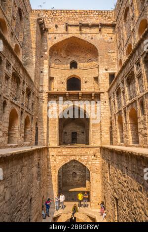 Agrasen ki Baoli is a 60-meter long and 15-meter wide historical step well on Hailey Road, near Connaught Place, Jantar Mantar in New Delhi, Stock Photo