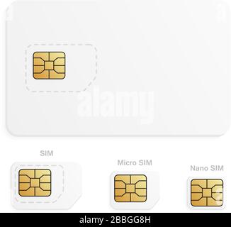 Set of mobile SIM card. Cellular phone card chip. Stock Vector