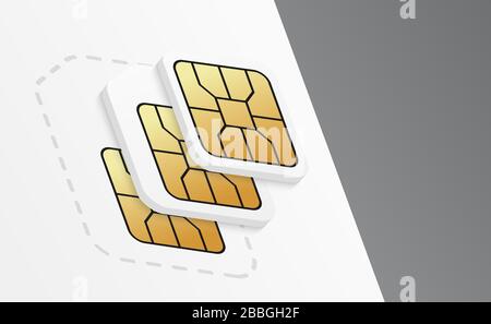 Sim cards mockup for mobile phone. Realistic sim-card in different sizes. Stock Vector