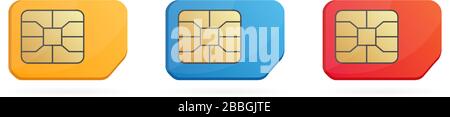 Colored SIM card set. Realistic mobile cellular phone sim-card. Stock Vector