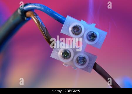 Electric wires with smoke photographed in the studio Stock Photo