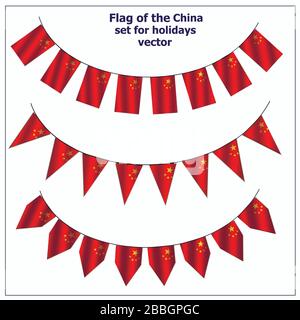 Bright set with flags China for holidays. Flags with folds. Vector illustration with white background. Stock Vector