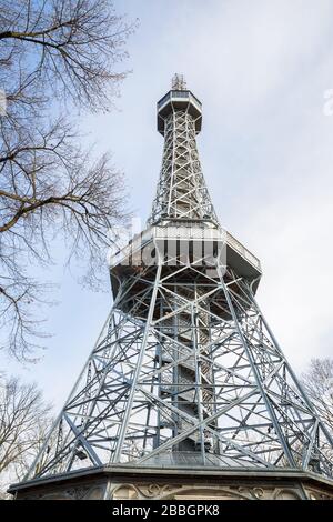Lookout Tower on Petrin hill in Prague resembles the Eiffel Tower Stock Photo