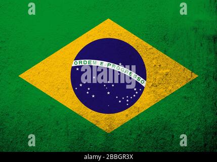 National flag of Brazil ( Federative Republic of Brazil)Auriverde. Grunge background Stock Photo