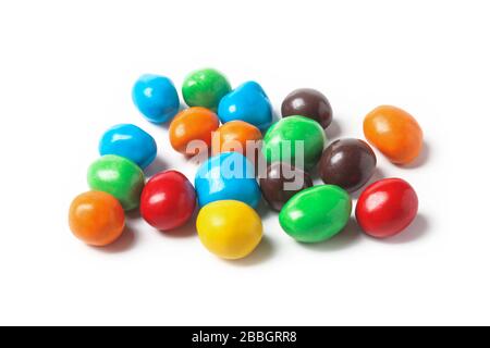 Multicolored glazed dragee candies isolated on white Stock Photo