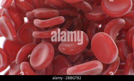 Abstract red blood cells clot. Scientific and medical concept. Transfer of important elements in the blood to protect the body, 3d illustration Stock Photo