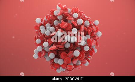 Red blood cells with white blood cells that is immune. Scientific and medical microbiological concept. Enrichment with oxygen and nutrients. Transfer Stock Photo