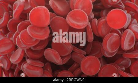 3d illustration of red blood cells background, blood clot. Scientific and medical microbiological concept. Enrichment with oxygen and important Stock Photo