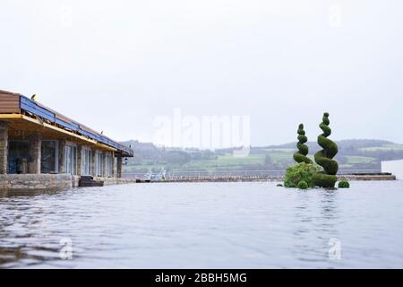 Glasgow, Scotland / UK - February 15th 2020: Flooding during storm Ciara Stock Photo