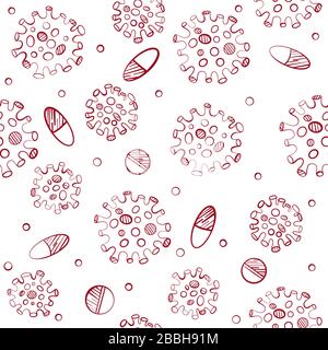 Seamless pattern with viruses. Coronavirus medical pattern with covid-19 bacteria in flat style. Vector illustration on white background Stock Vector