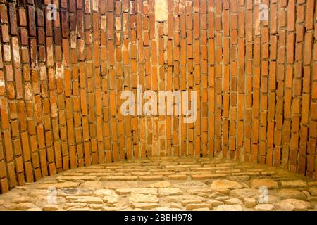 Structure of an historical building. This is a brick ceiling from medieval age Stock Photo